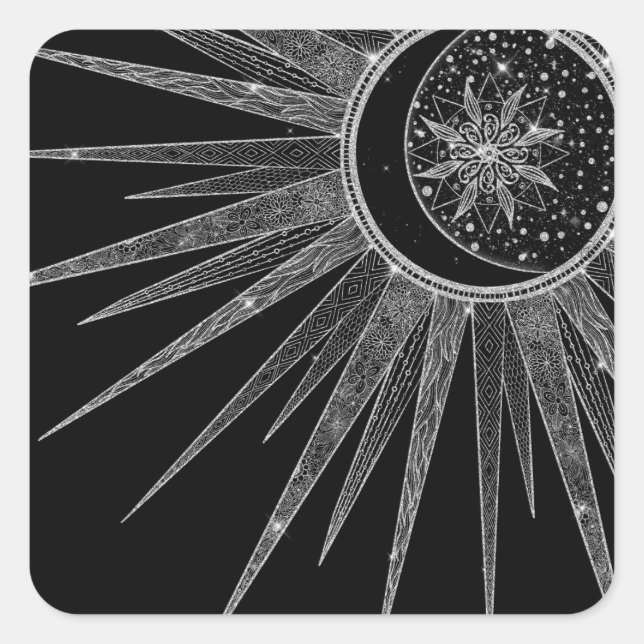 Adesivo Quadrado Elegante Sun Moon Mandala Black Design (Frente)