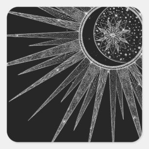 Adesivo Quadrado Elegante Sun Moon Mandala Black Design