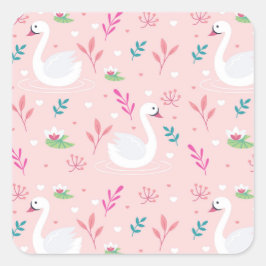 Adesivo Quadrado Elegante Swan Pattern