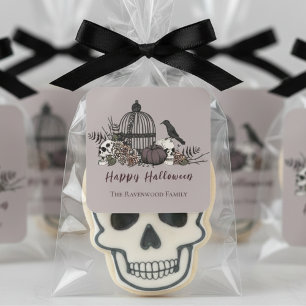 Adesivo Quadrado Elegante Taupe Cinza Gótica Feliz Halloween