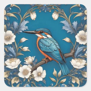 Adesivo Quadrado Elegante Turquoise Kingfisher Floral
