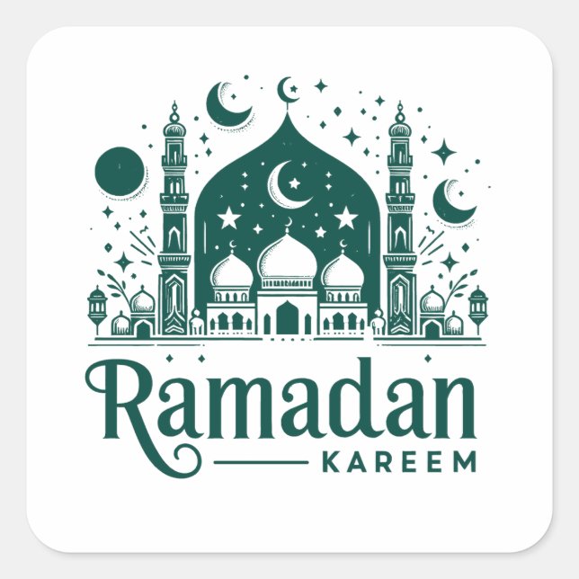 Adesivo Quadrado Elegante Verde Ramadan Kareem Mubarak (Frente)