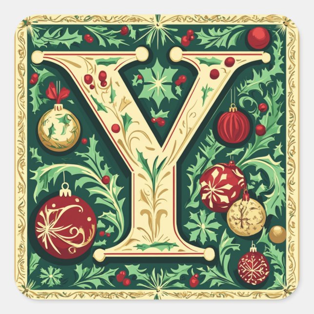 Adesivo Quadrado Elegante - Vermelho e Verde - Letra Y com Trim Dou (Frente)