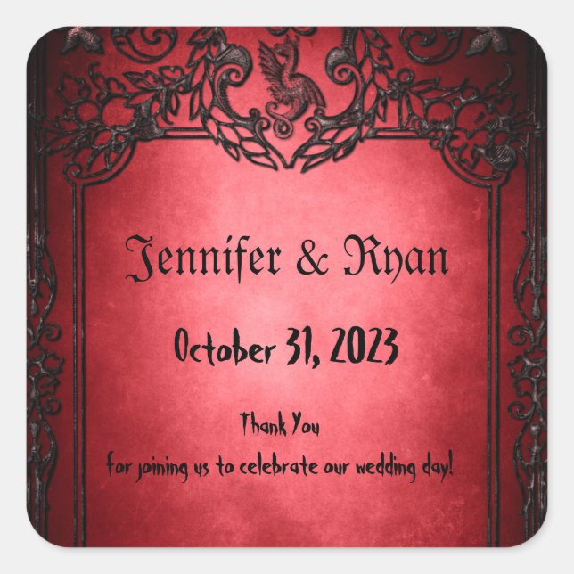 Adesivo Quadrado Elegante Vermelho Gótico Rústico (Frente)