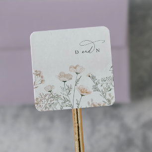 Adesivo Quadrado Elegante Vinheta de Casamento de Jardim Charm