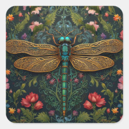 Adesivo Quadrado Elegante Vintage dragonfly boho botânico
