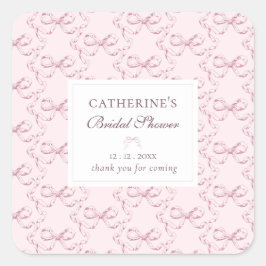 Adesivo Quadrado Elegante Vintage Fofo Laço Rosa Préppy Obrigado