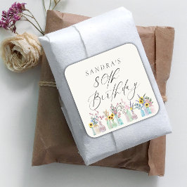 Adesivo Quadrado Elegante Watercolor Florals 80 Birthday