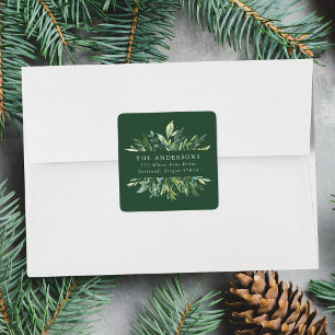 Adesivo Quadrado Elegante Winter Greenery Holiday Return Endereço