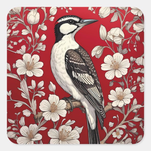 Adesivo Quadrado Elegante Woodpecker Floral William Morris Inspirad (Frente)