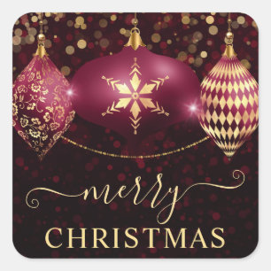 Adesivo Quadrado Elegantes Bolas de Natal Burgundy e Douradas