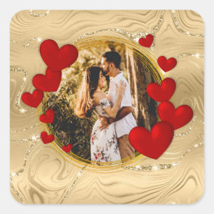 Adesivo Quadrado Elegantes Dia dos Namorados, Amor, Corações Vermel