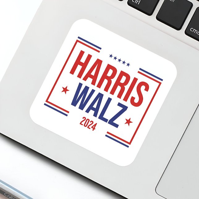 Adesivo Quadrado Eleição da Campanha Harris Walz (Harris Walz Campaign Election Square Sticker on a Laptop
)