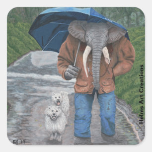 Adesivo Quadrado Elephan Man Dog Walking Fantasy Art Stickers