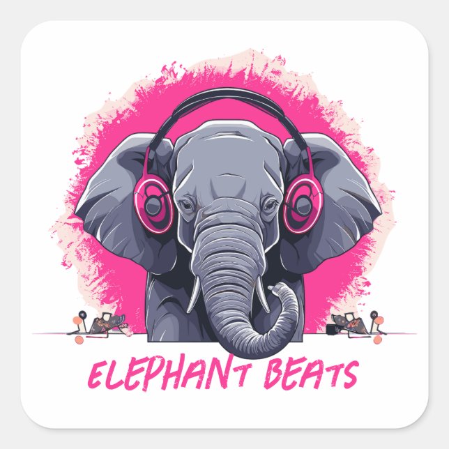 Adesivo Quadrado Elephant Beats DJ (Frente)