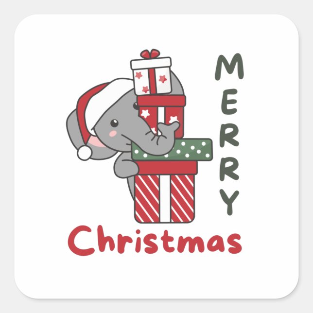 Adesivo Quadrado Elephant Christmas Gift Winter Animal Elephant (Frente)
