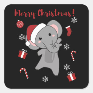 Adesivo Quadrado Elephant Christmas Snow Winter Animals Elephants
