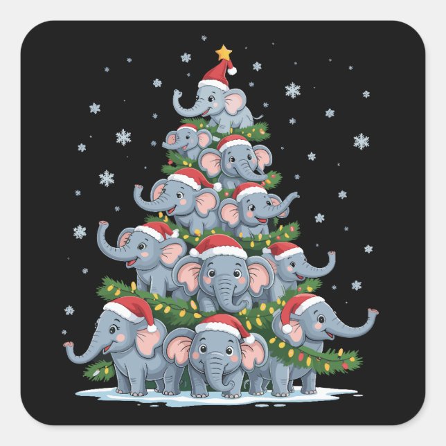 Adesivo Quadrado Elephant Christmas Tree Funny Cute Elephant (Frente)