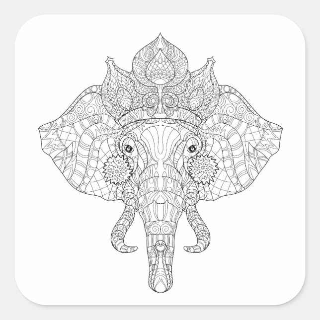 Adesivo Quadrado Elephant Head Zendoodle (Frente)