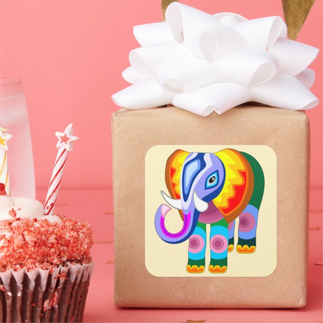 Adesivo Quadrado Elephant Rainbow Colors Patchwork (Festa)