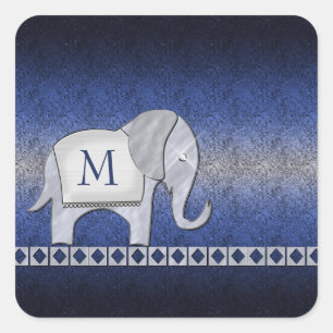 Adesivo Quadrado Elephant Walk Monograma Silver/Blue ID390