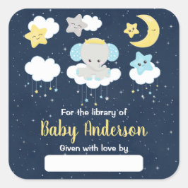 Adesivo Quadrado Elephant Yellow e Marinho Baby Library Bookplate