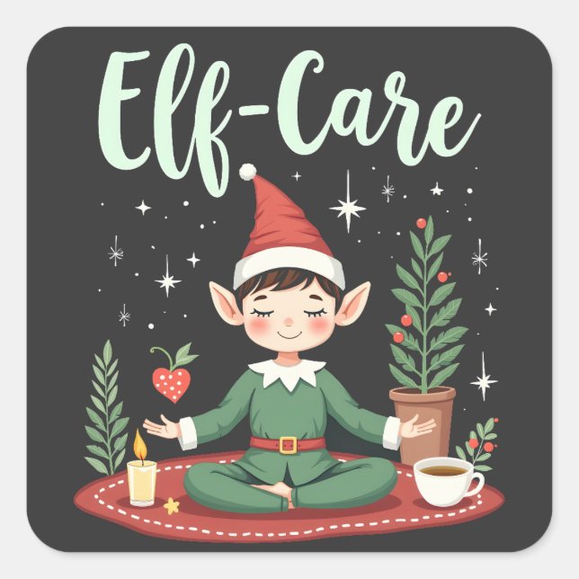 Adesivo Quadrado Elf Care Engraçado Natal Elf Autoatendimento Mágic (Frente)