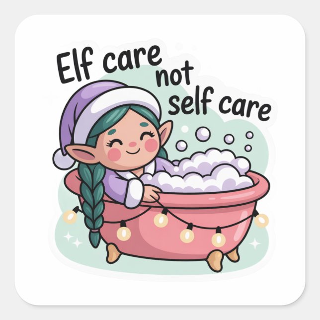 Adesivo Quadrado Elf Care Not Self Care Sticker | Funny Christmas  (Frente)