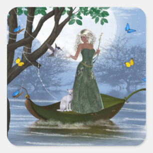 Adesivo Quadrado Elf com Gato Branco Andando em um Stickers Folha 2