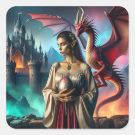Adesivo Quadrado Elf com ovo dragão