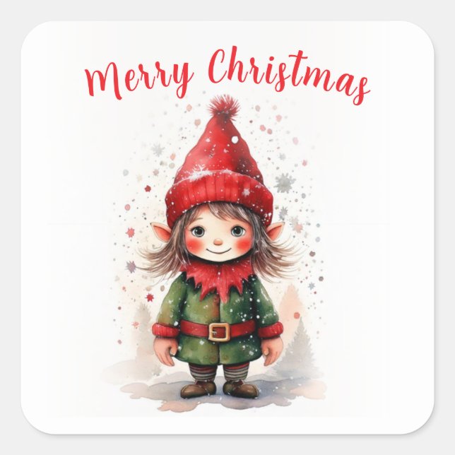 Adesivo Quadrado Elf de Natal design Cute (Frente)