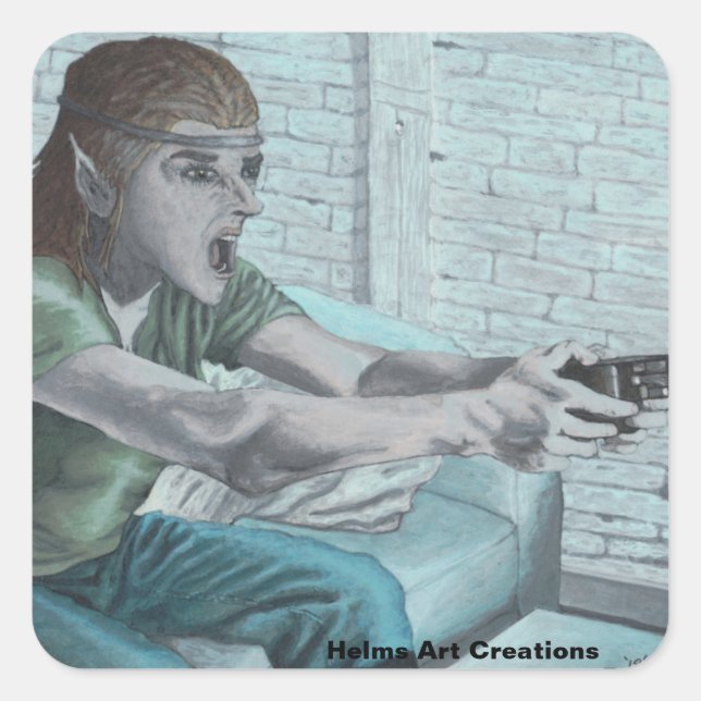 Adesivo Quadrado Elf Video Gamer Boss Lutar Contra Fantasmas Art St (Frente)