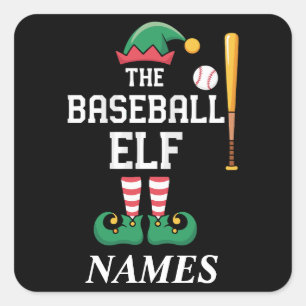 Adesivo Quadrado Elfo de Beisebol com Nome Personalizado Família Co