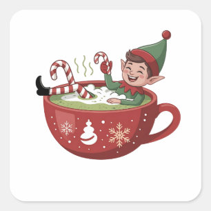 Adesivo Quadrado Elfo Divertido Tomando Banho de Matcha Natal