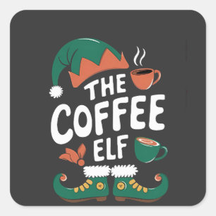 Adesivo Quadrado Elfo do Café Natal Divertido Cafeína Amantes do Na