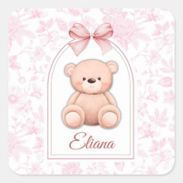 Adesivo Quadrado Eliana | Design de Enfermeiro de Urso Rosa Persona
