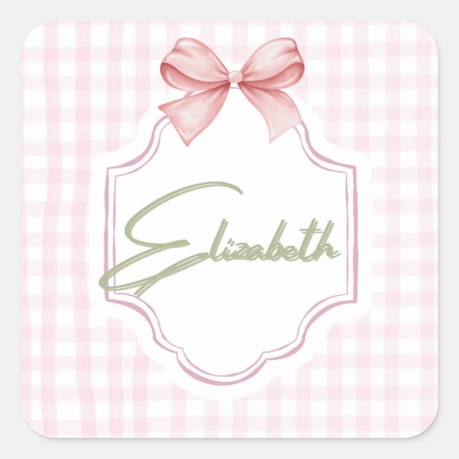 Adesivo Quadrado Elizabeth Baby Girl Nursery Gingham Personalizada (Frente)