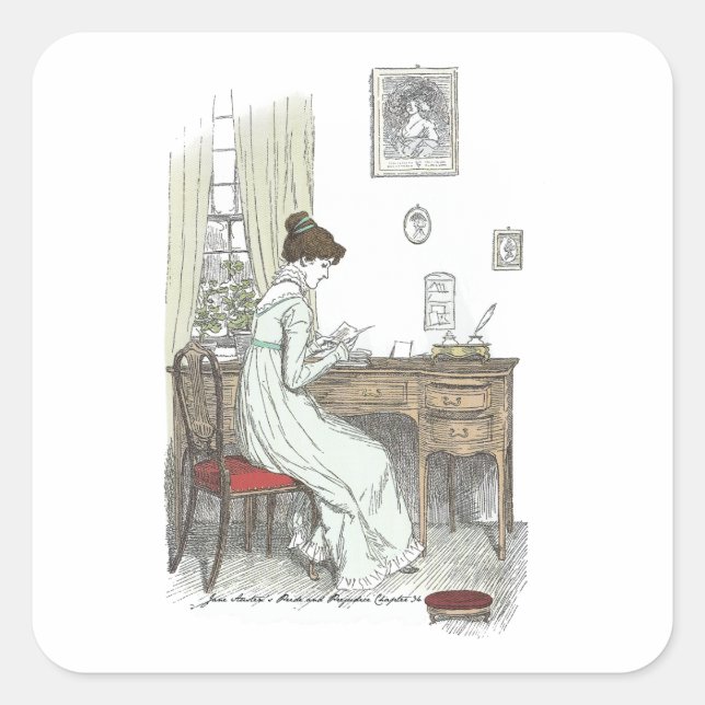 Adesivo Quadrado Elizabeth Letters, Jane Austen Orgulho e Preconcei (Frente)