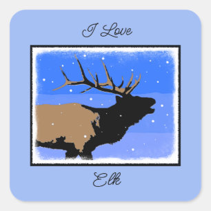 Adesivo Quadrado Elk Bugling no inverno - Arte original sobre a vid