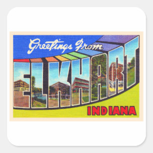 Adesivo Quadrado Elkhart Indiana em Vintage - Letra grande postal
