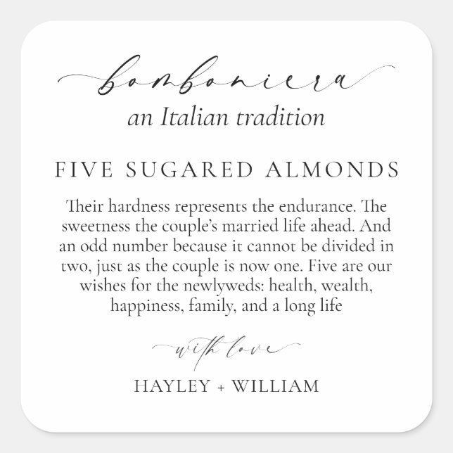 Adesivo Quadrado Ellesmere Uma Tradição Italiana 5 Amêndoas Sugared (Frente)