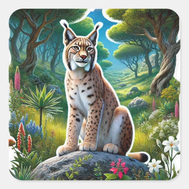 Adesivo Quadrado Elusive Tawny Iberian Lynx (Frente)