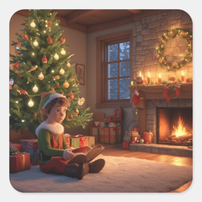 Adesivo Quadrado Elves de Natal (Frente)