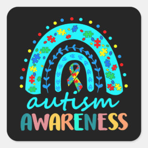 Adesivo Quadrado Em abril Vestimos Blue Autism Rainbow Awarness Mon