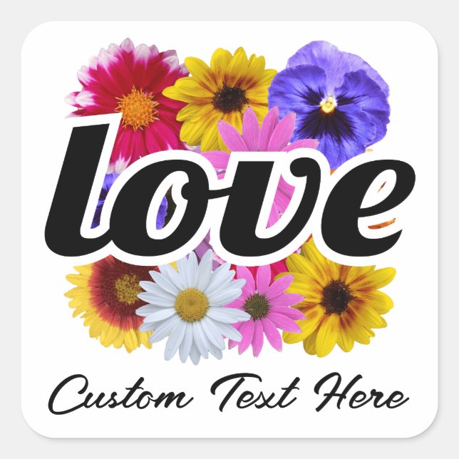 Adesivo Quadrado Em Bloom - Amor com Buquê Floral Quadrado (Frente)