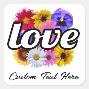 Adesivo Quadrado Em Bloom - Amor com Buquê Floral Quadrado