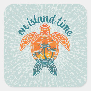 Adesivo Quadrado Em Island Time Tropical Sunset Sea Turtle Design