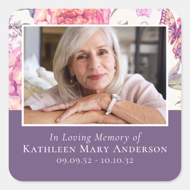 Adesivo Quadrado Em Memória Adorável Simpatia Fotográfica Peony (Frente)