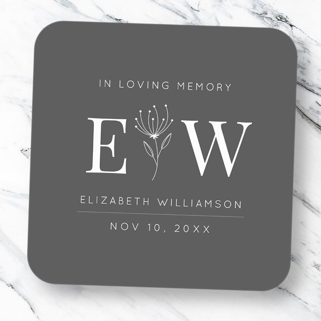 Adesivo Quadrado Em Memória Amante Memorial Moderna Folhagem Monogr (Criador carregado)