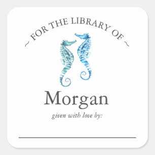 Adesivo Quadrado Embalagem de Cavalos-marinhos azuis